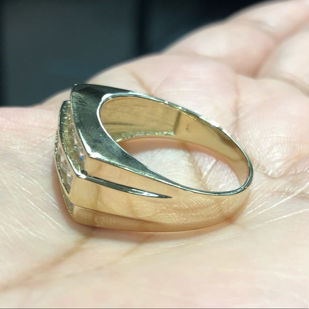 9mm Solid 14K Yellow Gold CZ Men's Ring - Picture 5 of 7